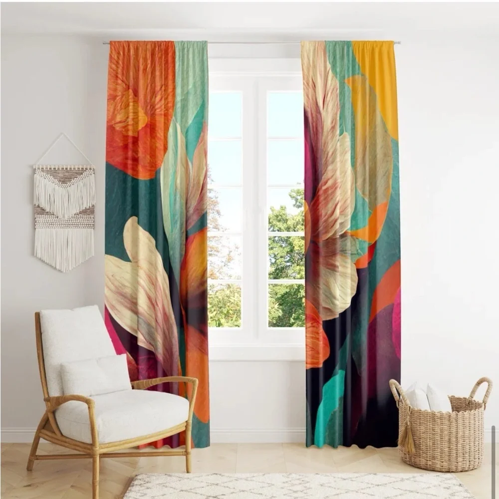 East Urban Home Mod Center Flower Curtains 2 Panels 40x82” New